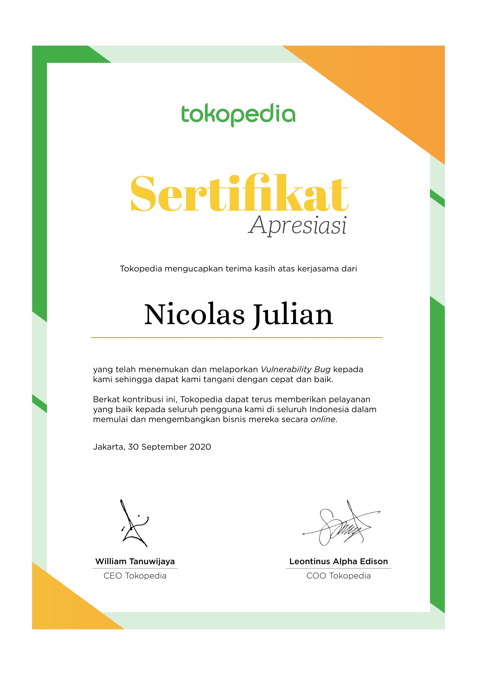 Tokopedia Bug Bounty - Nicolas Julian